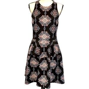 Black and colorful mandala print fit and flare dress size XS